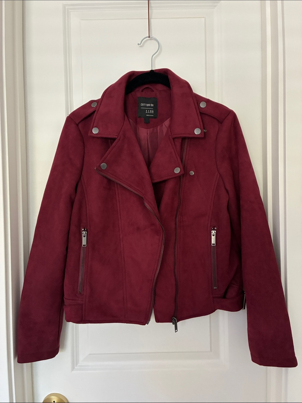 Cotton On Wine Red Suede Moto Jacket